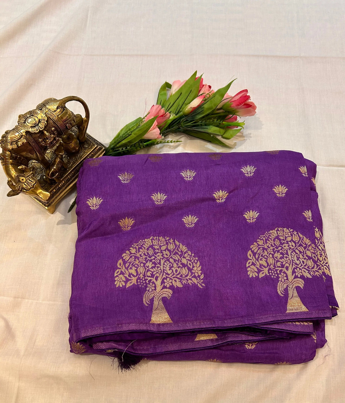 Purple color Russian crepe Silk Saree
