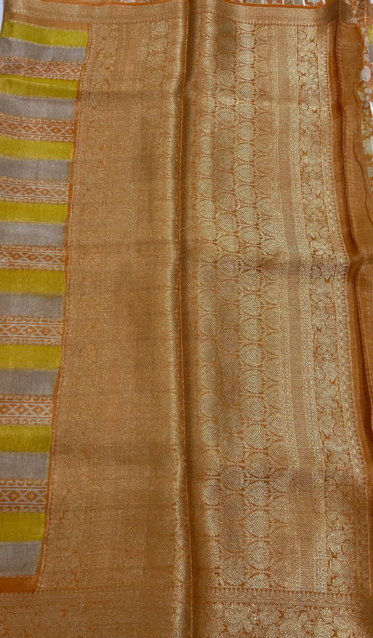 Yellow color Tissue Silk Saree with Zari Border Mandira Silks