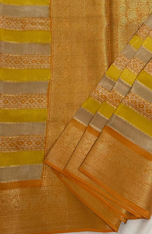 Silk saree with detailed golden border