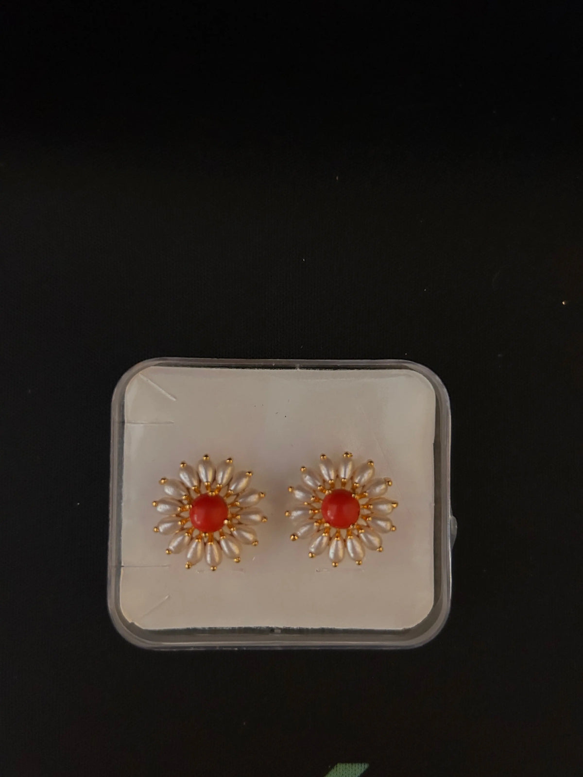 Ear tops-pearls with center coral bead Mandira Silks