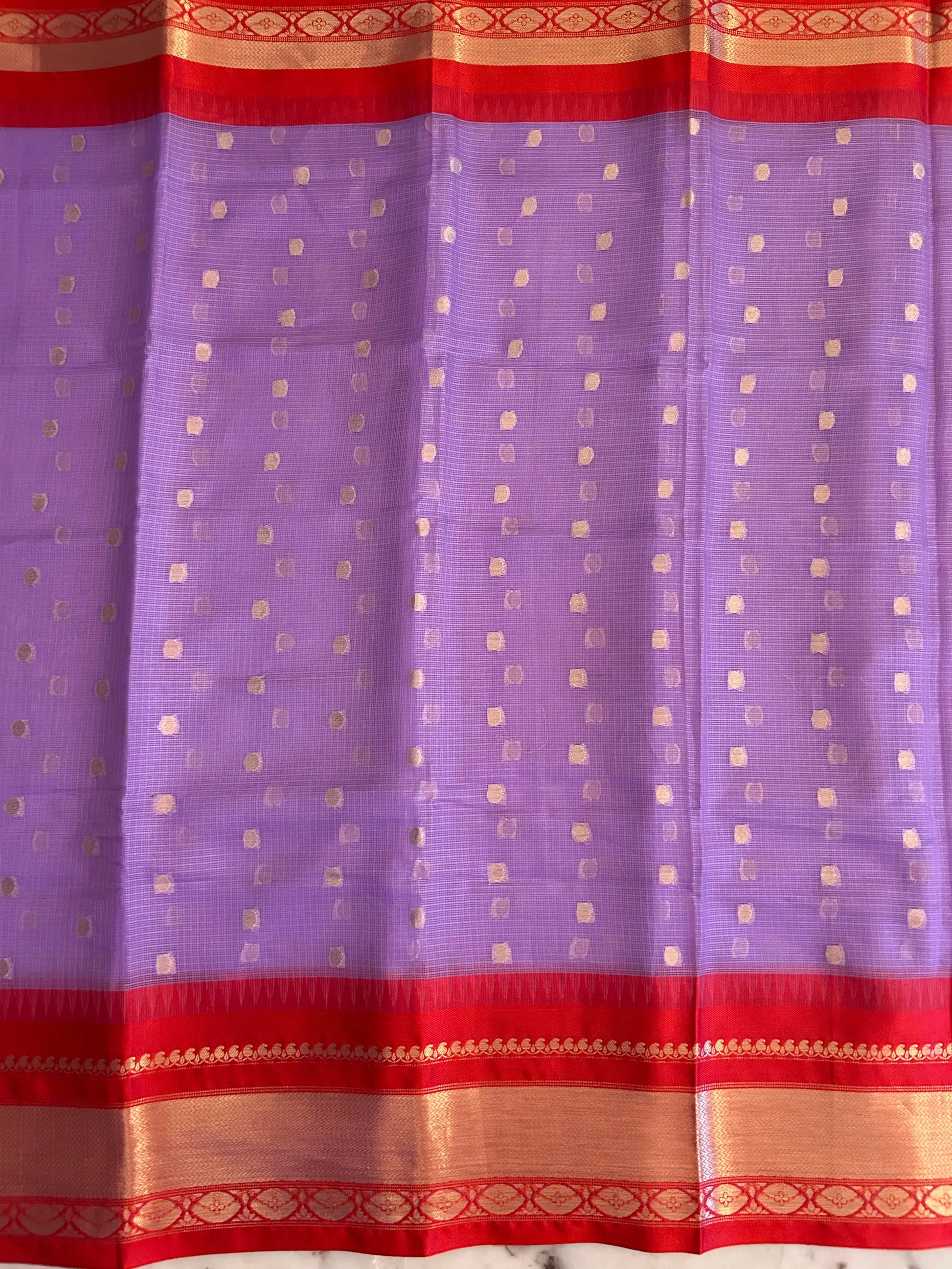 Lavender Color Kota Saree with Zari Border and buta all over saree Mandira Silks
