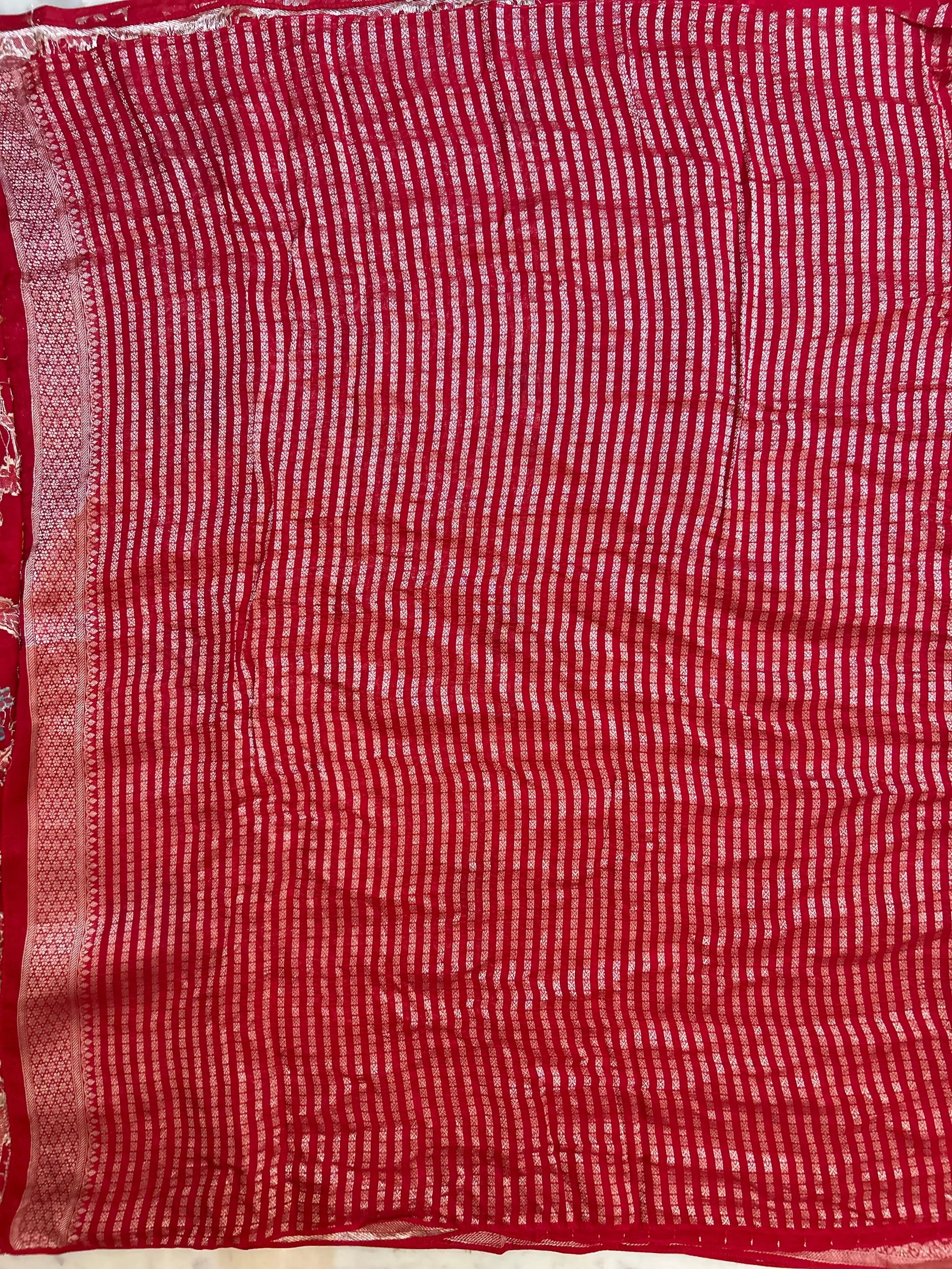 Red Color Munga Tussar Saree with Banarasi weaving all over the saree Mandira Silks