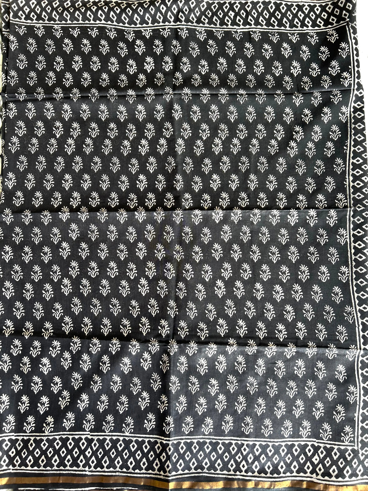 Dark Mehendi Color Linen Cotton saree with Bagru print Mandira Silks