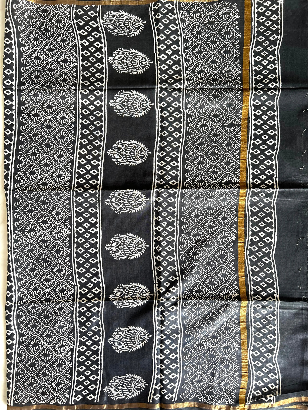 Dark Mehendi Color Linen Cotton saree with Bagru print Mandira Silks