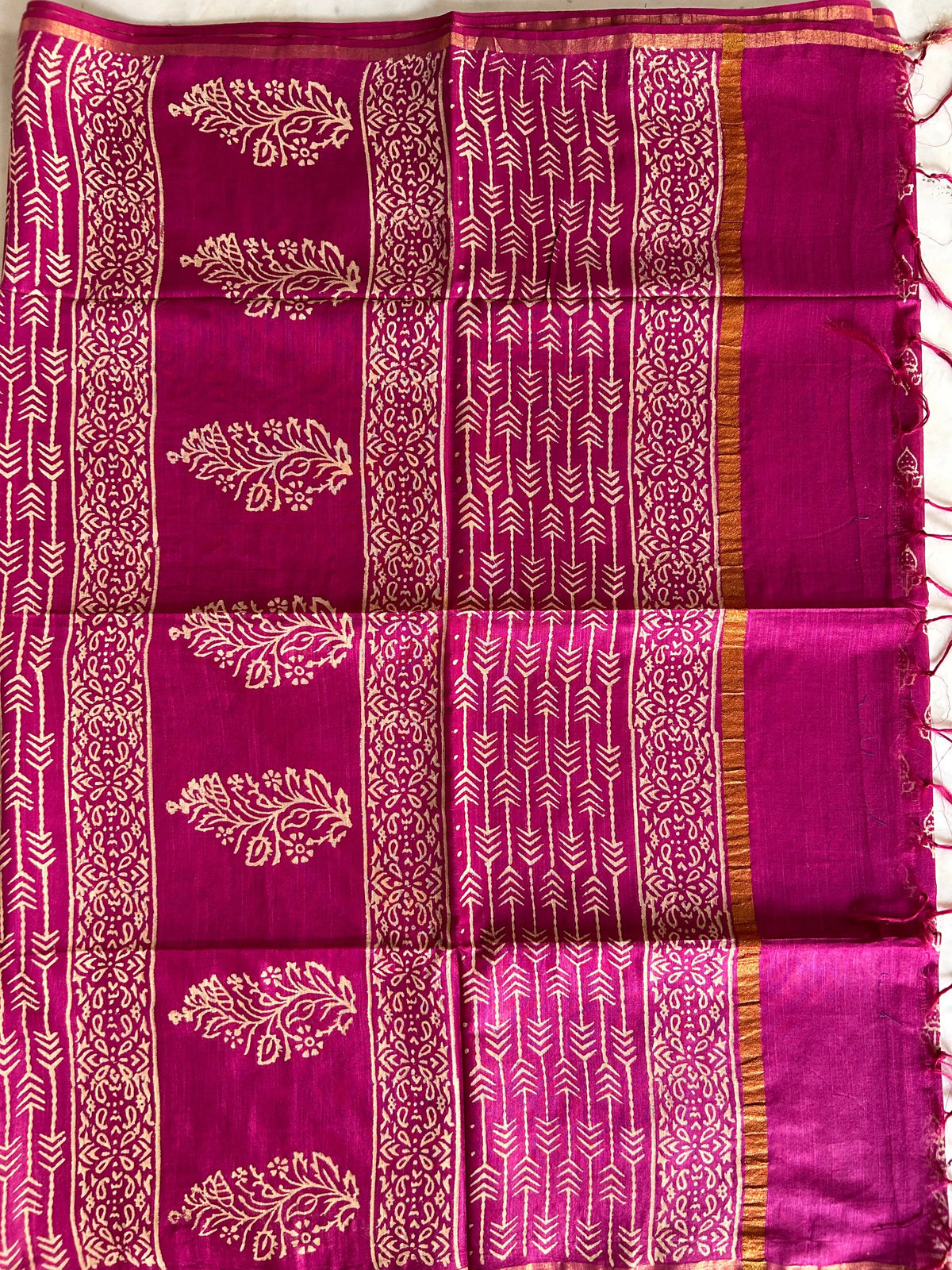 Purple Color Bagru printed Linen blended Cotton saree Mandira Silks