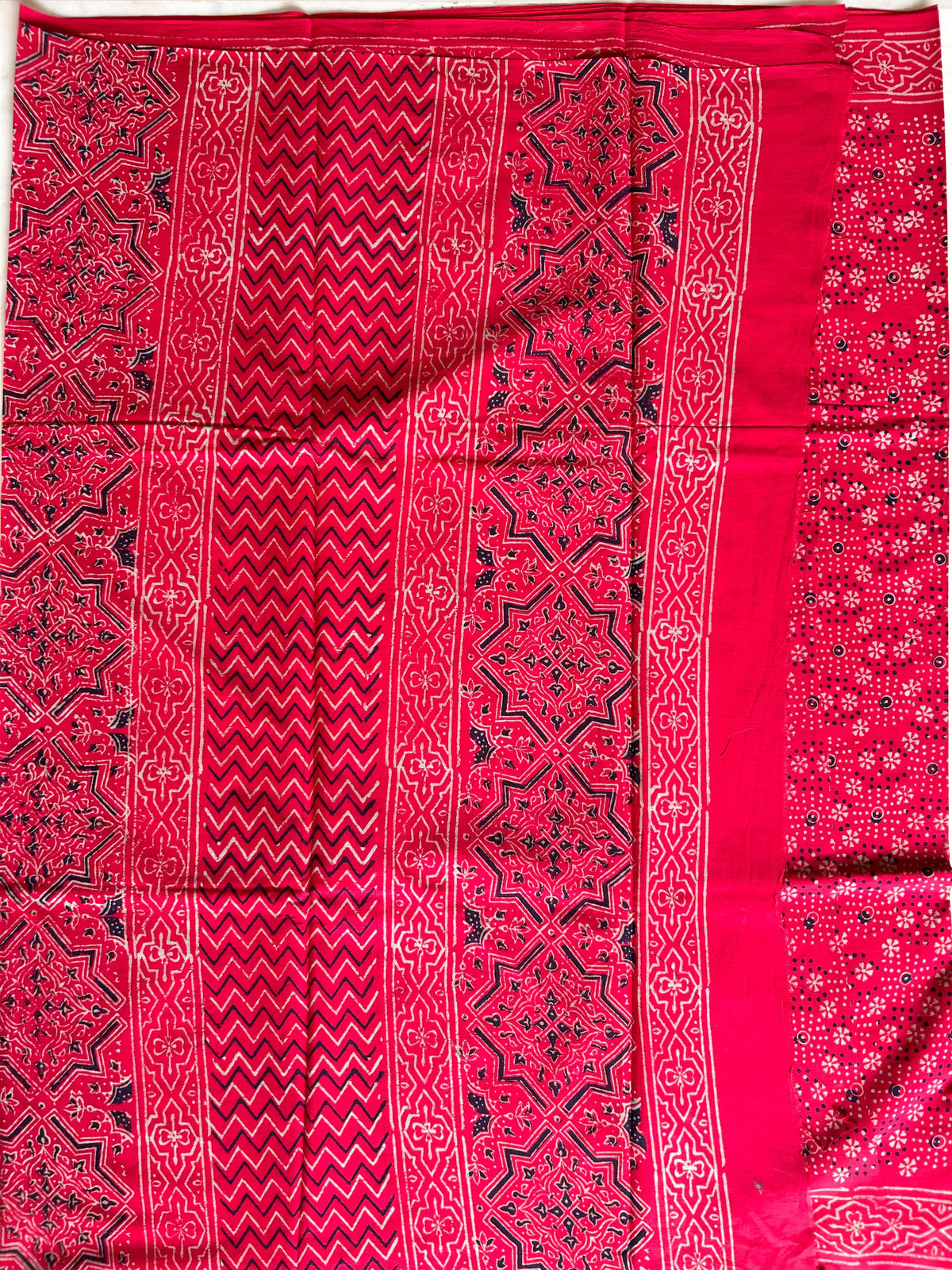 Red Color Pure Cotton Saree with Bagru Print Mandira Silks