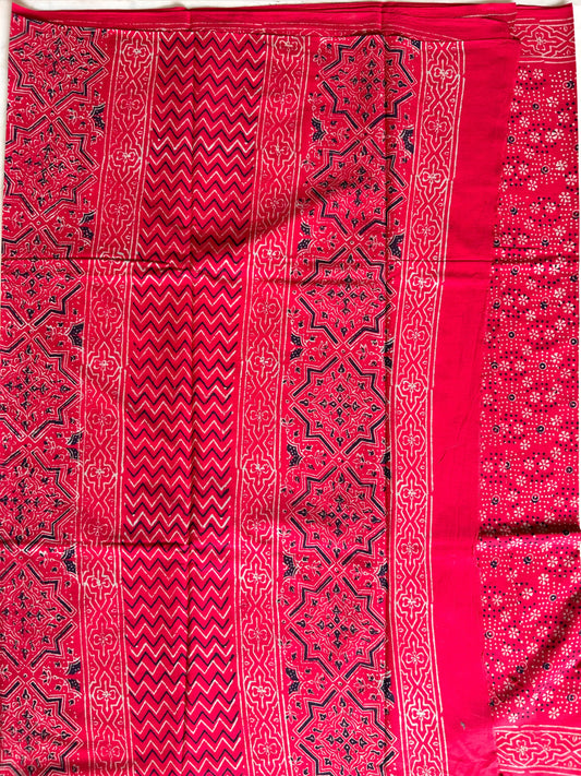 Red Color Pure Cotton Saree with Bagru Print Mandira Silks