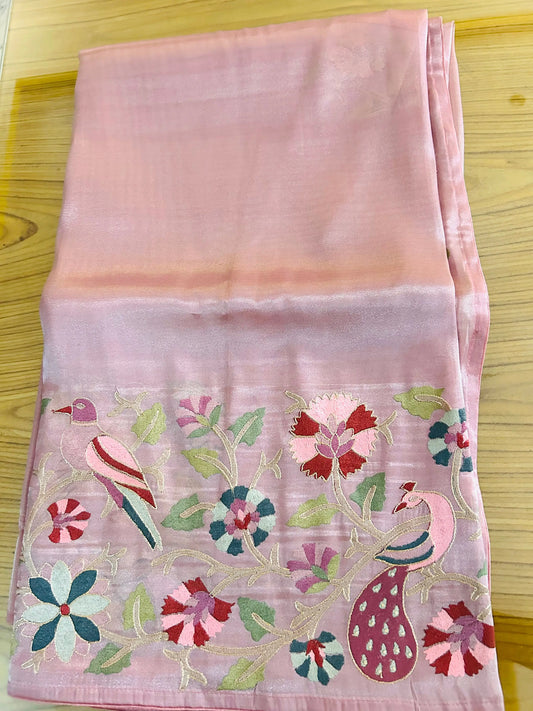 Pastel Pink color Glass Tissue Saree Mandira Silks