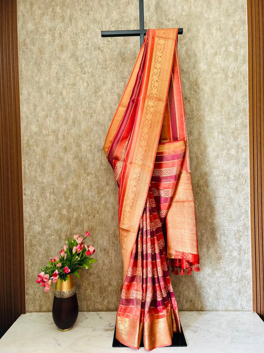 Pink Color Tissue Silk Saree with zari border Mandira Silks