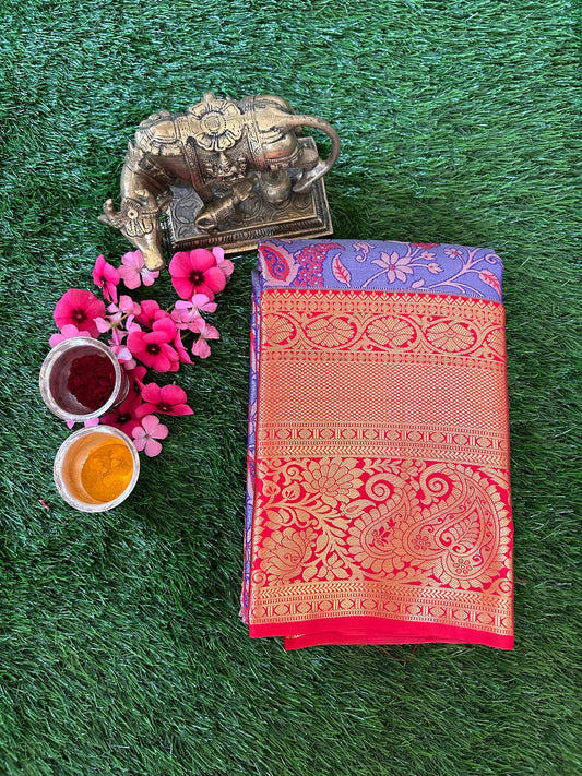 Lavender and Red Kanjivaram Semi Silk Sarees Mandira Silks