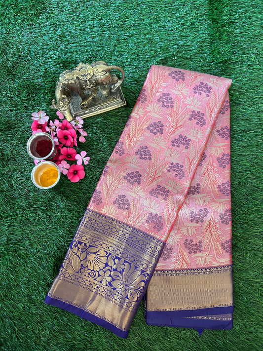 Pink and Navy Blue Kanjivaram Semi Silk Sarees Mandira Silks