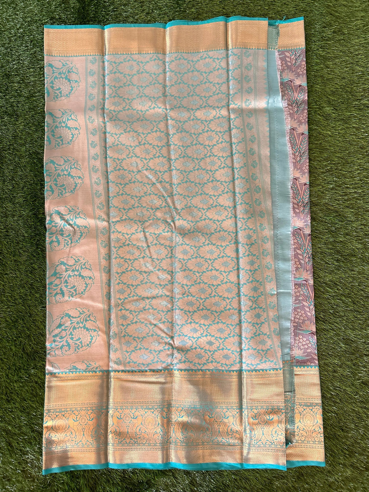 Grey and Sea Green Kanjivaram Semi Silk Sarees Mandira Silks