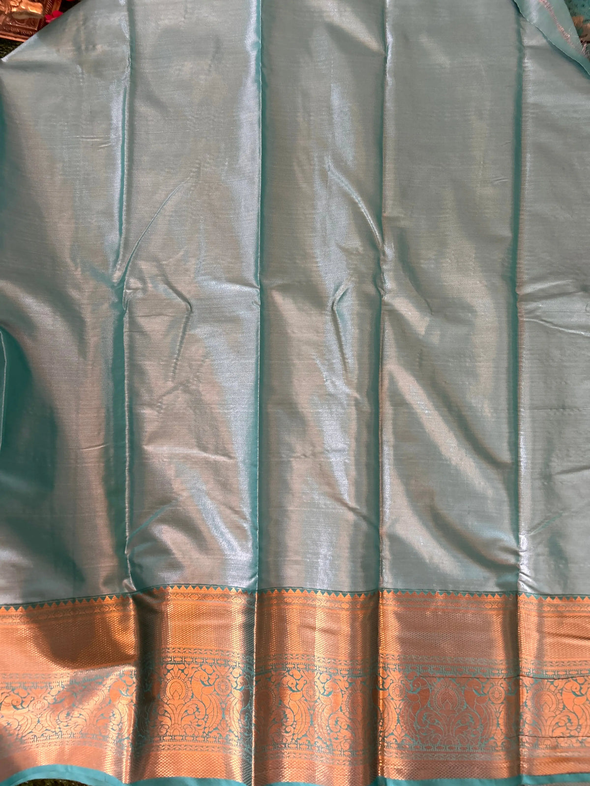 Grey and Sea Green Kanjivaram Semi Silk Sarees Mandira Silks