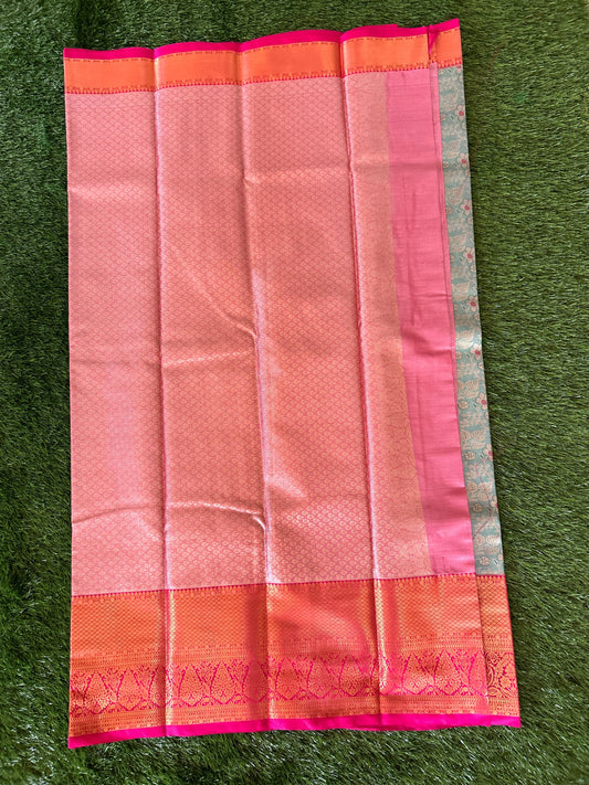 Metalic Blue and Pink Kanjivaram Semi Silk Sarees Mandira Silks