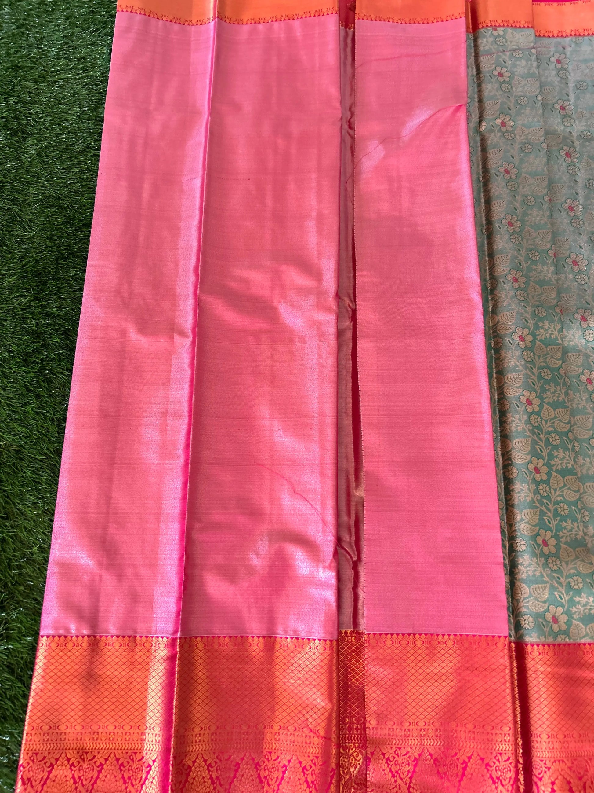 Metalic Blue and Pink Kanjivaram Semi Silk Sarees Mandira Silks