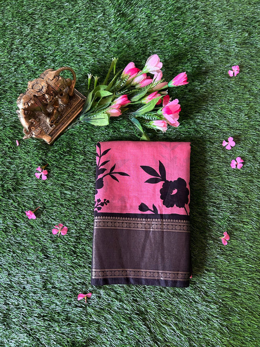 Pink Color Assam Silk Saree with zari border Mandira Silks