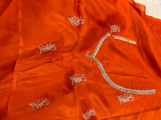 Rusty Orange Color Chinon saree with Kardana work Mandira Silks