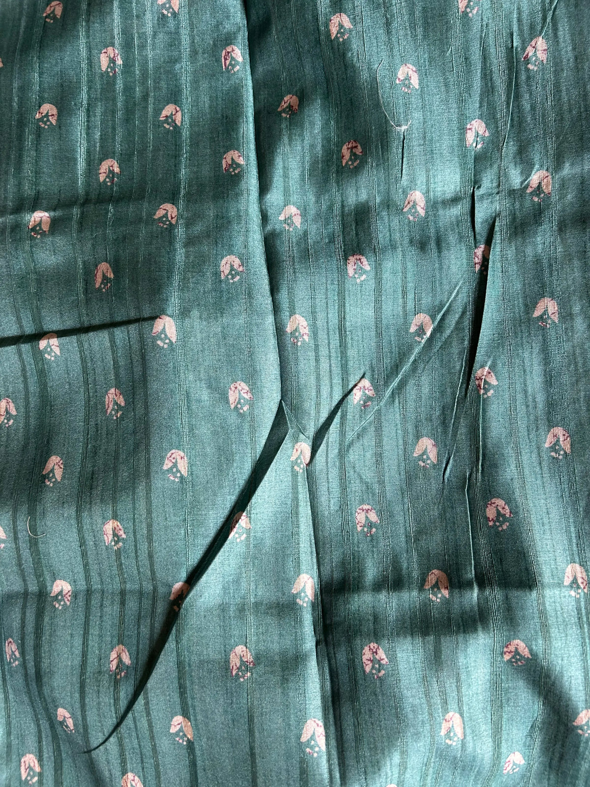 Green Color printed Tussar Saree with Kantha Stich work Mandira Silks