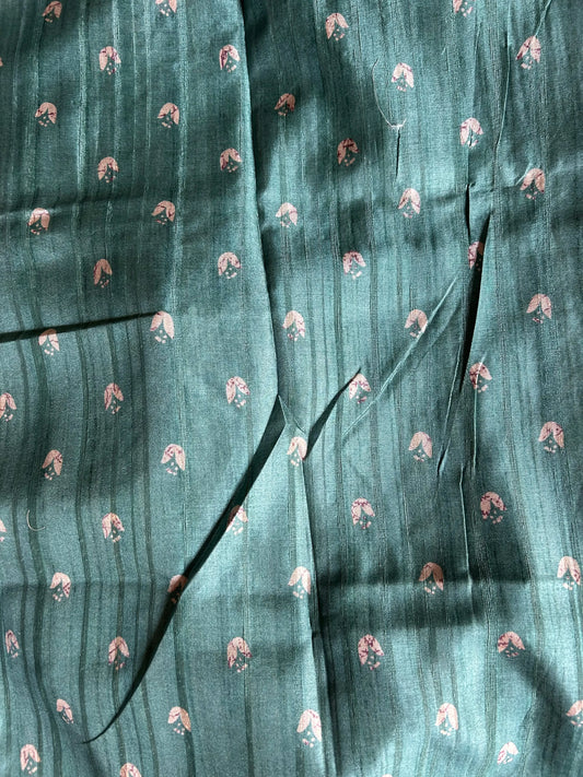 Green Color printed Tussar Saree with Kantha Stich work Mandira Silks