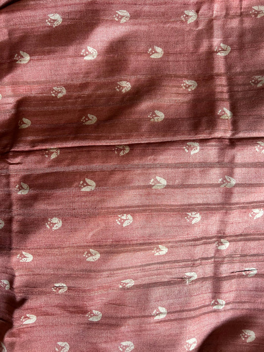 Rust Color printed Tussar Saree with Kantha Stich work Mandira Silks
