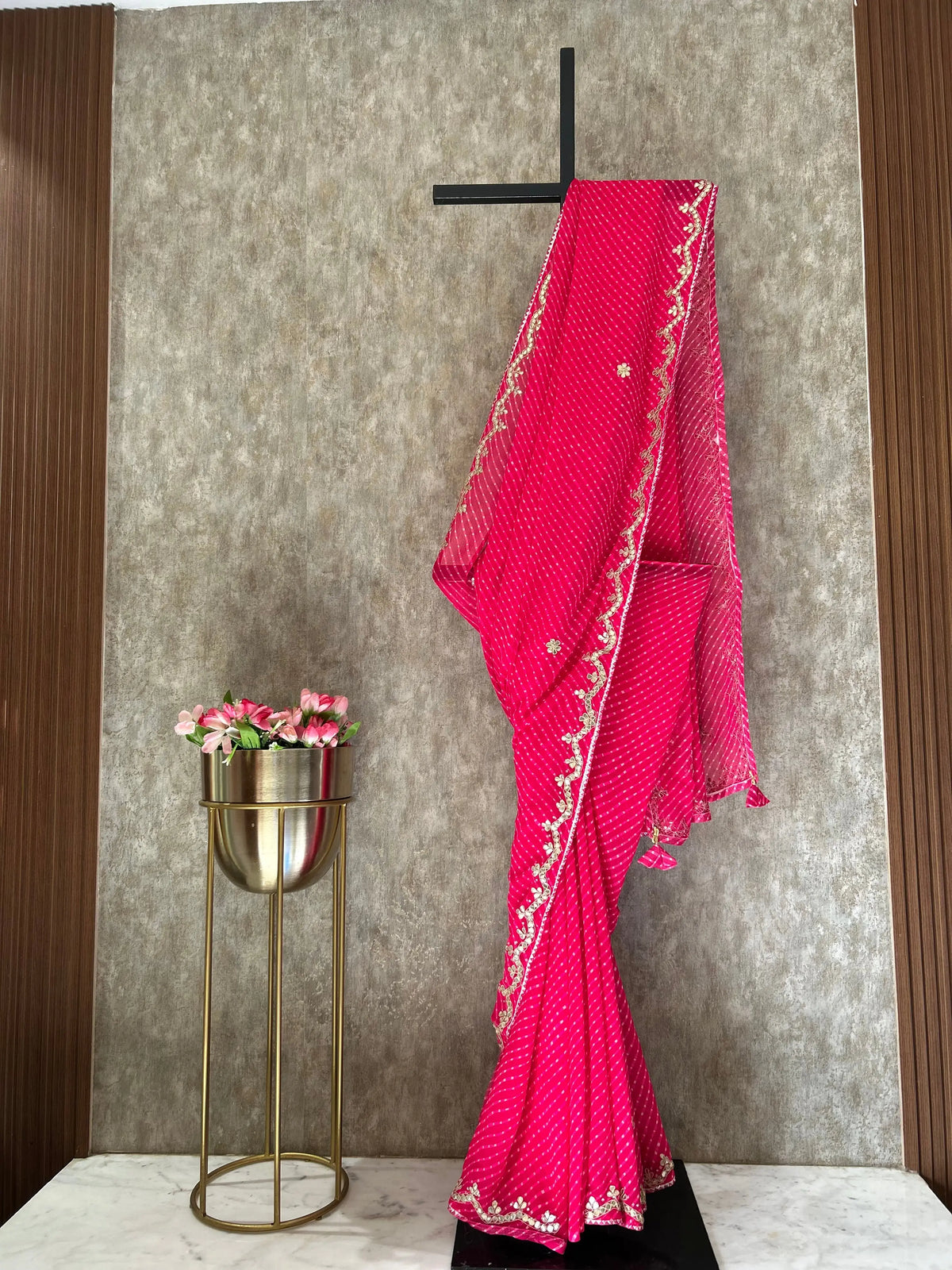 Pink Color Pure Georgette leheriya saree with Gota Patti work Mandira Silks