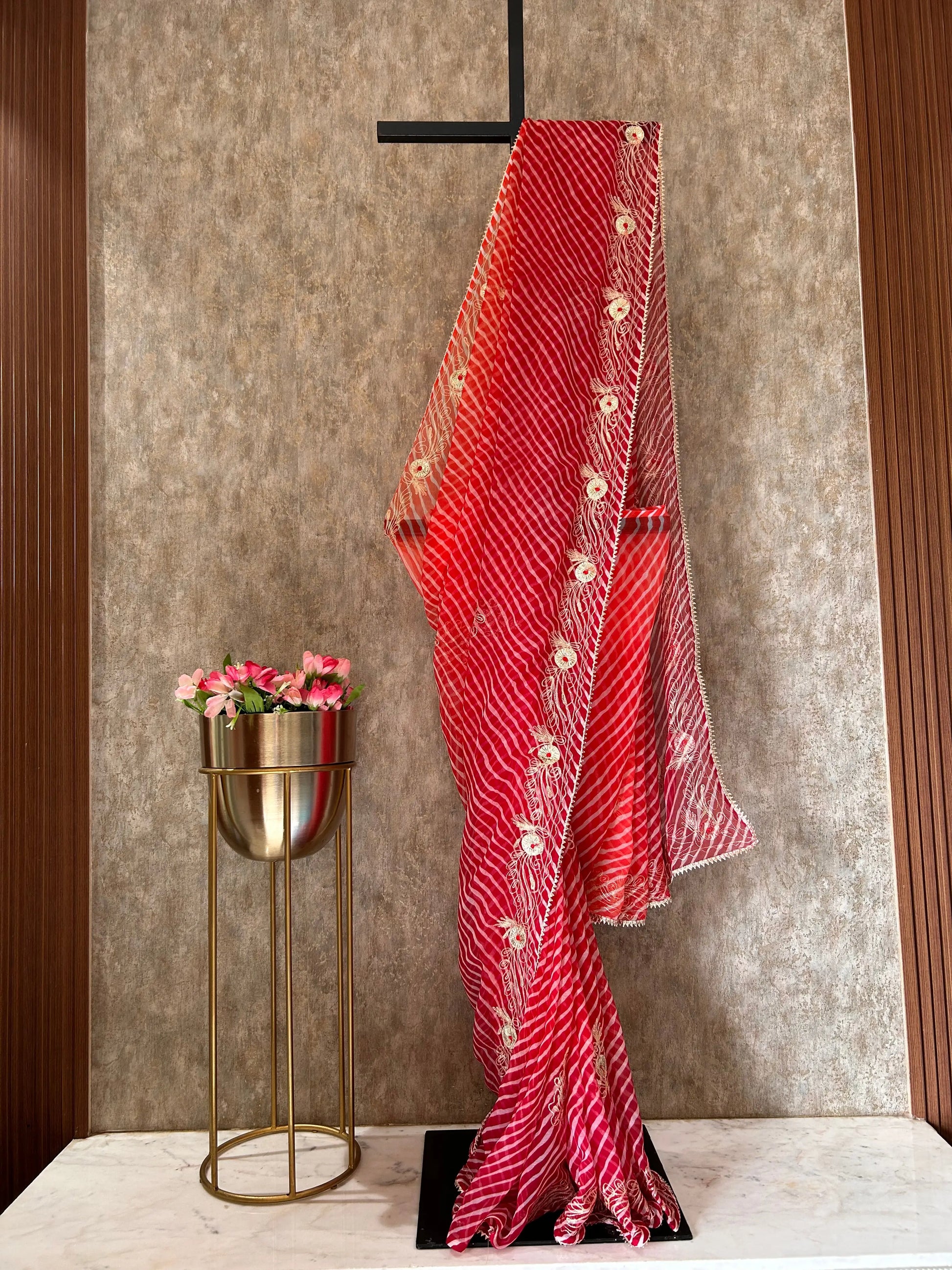 Maroon Color shaded Pure Georgette leheriya saree with Gota Patti work Mandira Silks