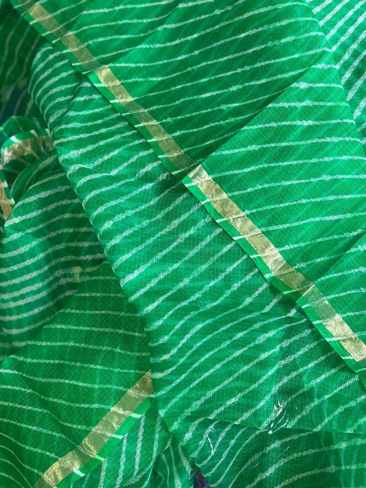Green Color Pure Kota Silk Saree with Lehariya Pattern Mandira Silks