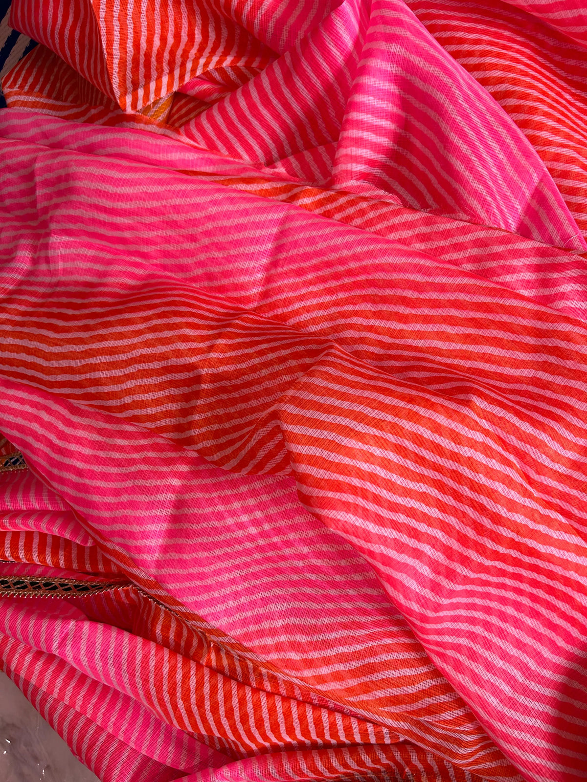 Pink and Orange Color Kota Lehariya Saree with Gota Patti Mandira Silks