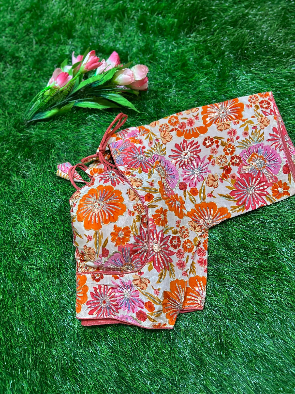 Pink color Viscous Crepe silk Designer Blouse Mandira Silks