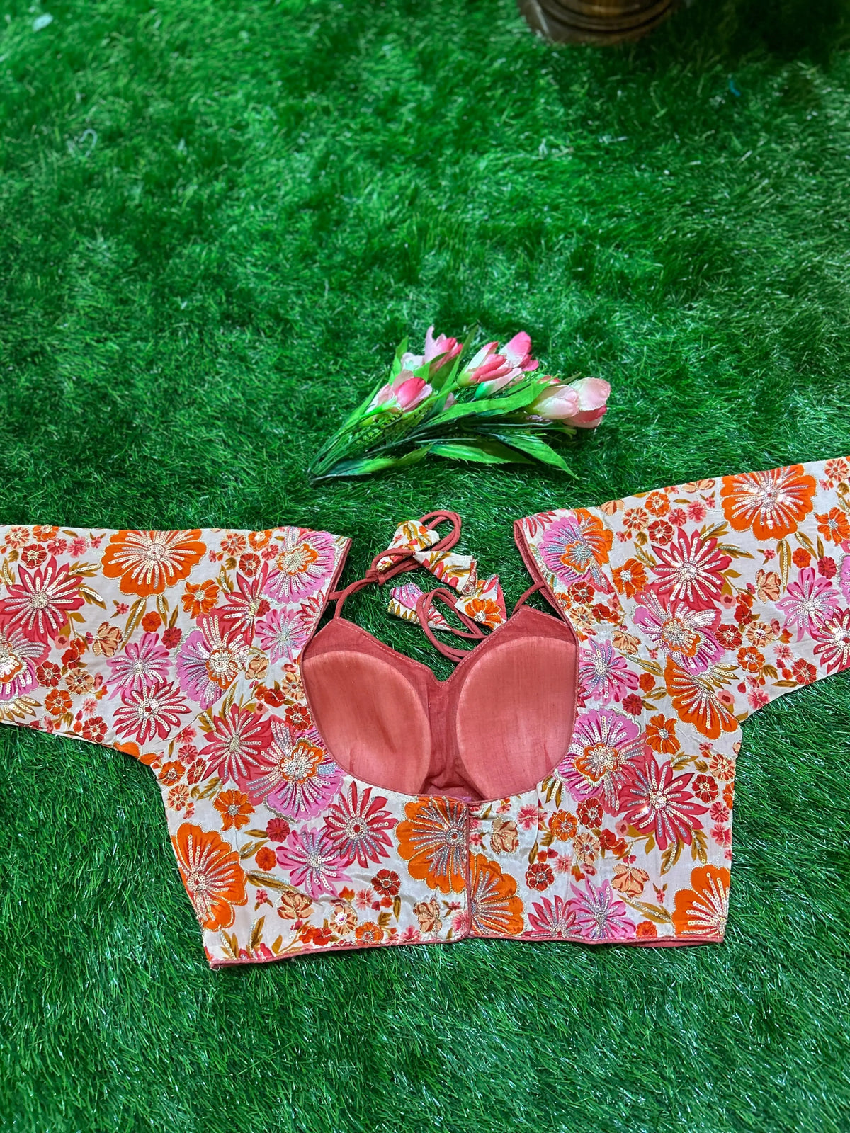 Pink color Viscous Crepe silk Designer Blouse Mandira Silks