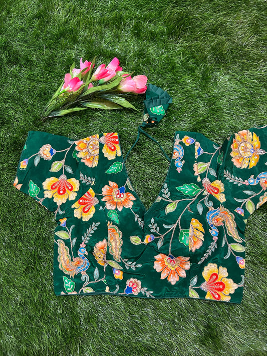 Green color Viscous Crepe silk Designer Blouse Mandira Silks