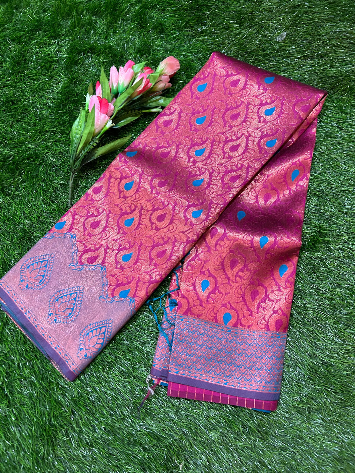 Pink Color Semi Silk Saree with contrast Border for festive wear Mandira Silks