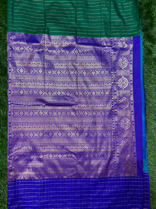 Blue Color Semi Silk Saree with Ganga Jamuna Border for festive wear Mandira Silks
