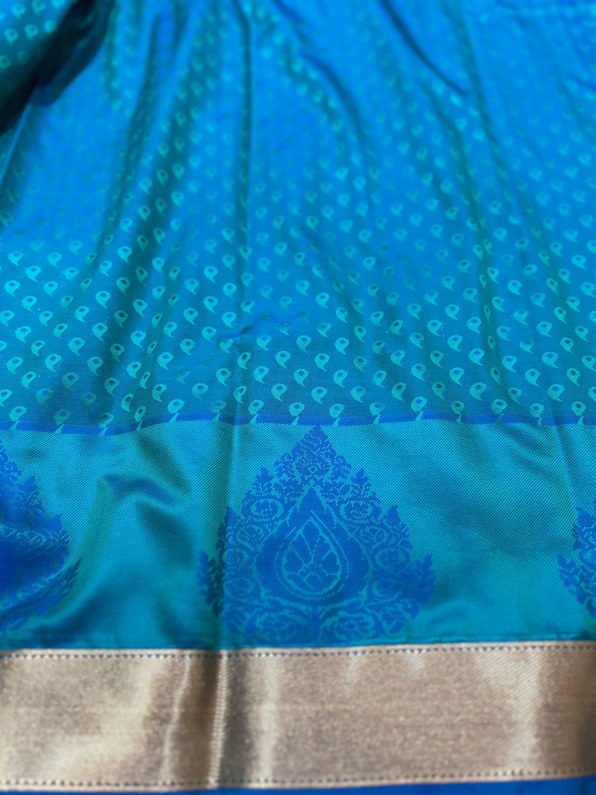 Blue Green Kanjivaram Semi Silk Saree for Festive Wear Mandira Silks