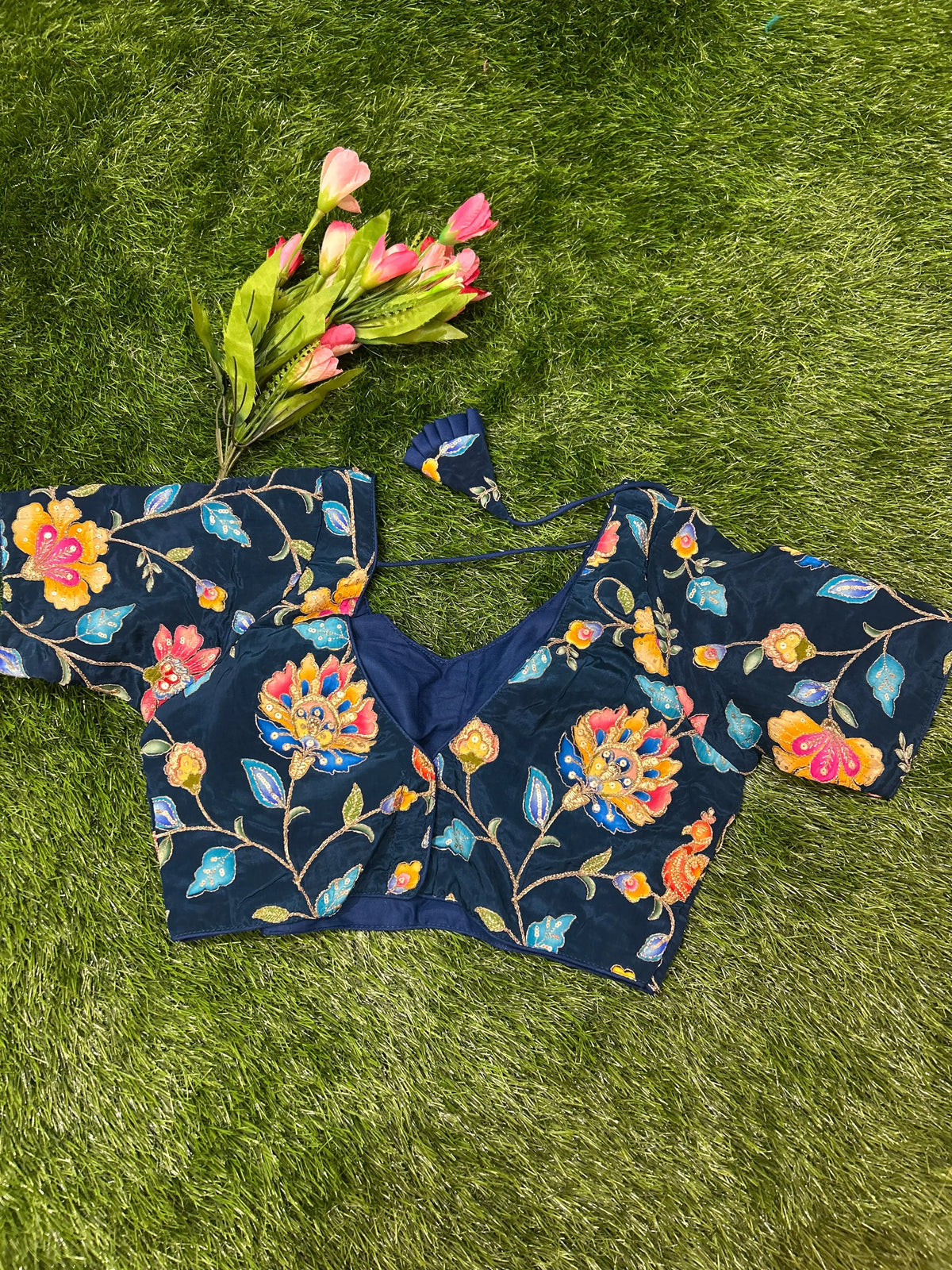 Blue Viscous Crepe Designer Blouse Mandira Silks