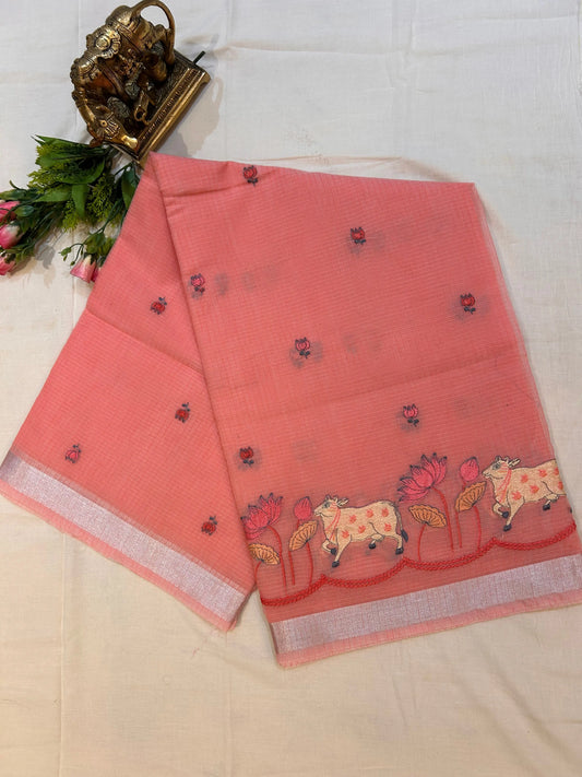 Pink Color Kota Saree with pichwai work Mandira Silks